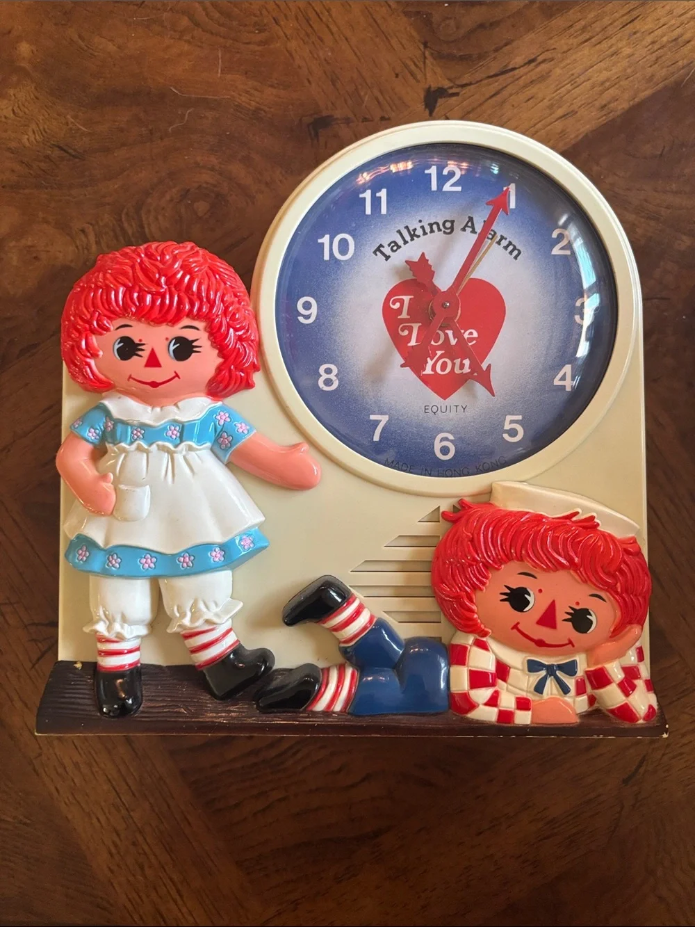 Vintage 1974 Raggedy Ann and Andy Wind-Up Talking Alarm Clock